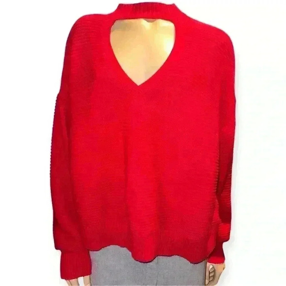 Eloquii women's red holiday Red Open V-Neck Sweater Cozy Knit size 16/18 - Picture 1 of 10
